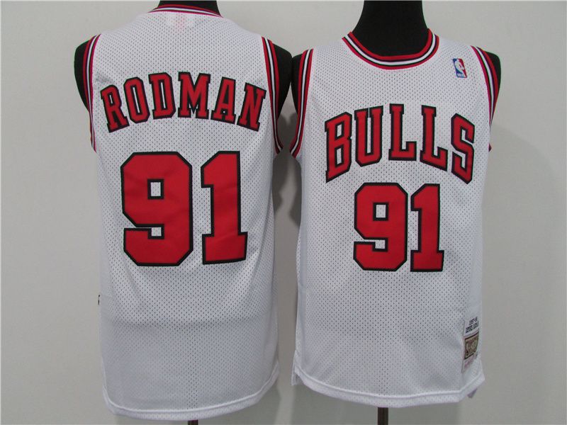Men Chicago Bulls #91 Rodman White Throwback NBA Jerseys